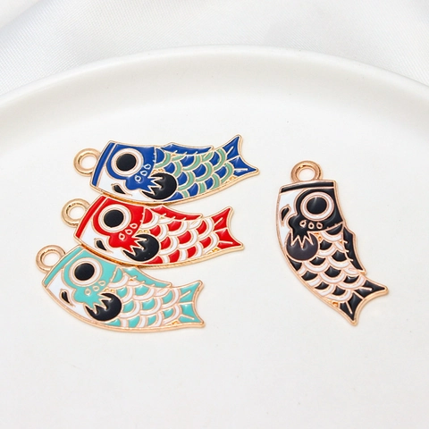 Japanischer Stil Koi Fisch Flagge Koinobori Legierung Emaille Anhänger Für DIY Ohrringe Halskette Schmuckherstellung Zubehör