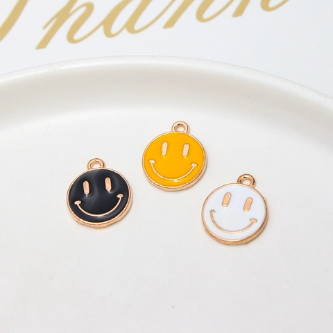 Cute Smiley Face Round Alloy Pendant Drip Oil Enamel Charms For DIY Earrings Necklace Jewelry Making Accessory Universal