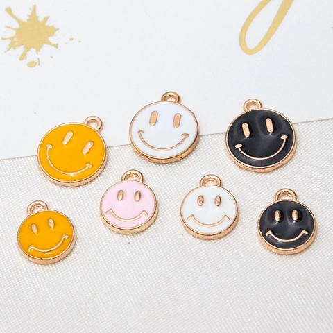 Cute Smiley Face Round Alloy Pendant Drip Oil Enamel Charms For DIY Earrings Necklace Jewelry Making Accessory Universal