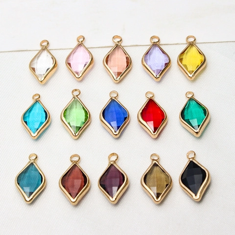 Gold Plated Copper Faceted Glass Rhombus Teardrop Pendant Only (Without Chain) For DIY Necklace Jewelry Making Accessories