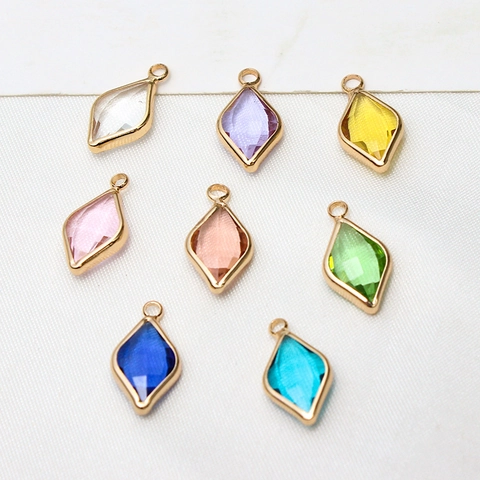 Gold Plated Copper Faceted Glass Rhombus Teardrop Pendant Only (Without Chain) For DIY Necklace Jewelry Making Accessories