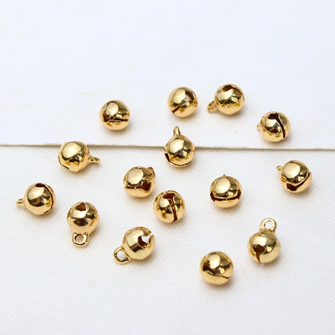 Gold Plated Copper Round Bell Charms Polished Metallic Bell Pendants With Hanging Loop For DIY Jewelry Making Accessories