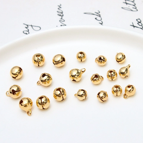 Gold Plated Copper Round Bell Charms Polished Metallic Bell Pendants With Hanging Loop For DIY Jewelry Making Accessories