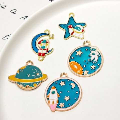 Cartoon Astronaut Space Enamel Alloy Charms DIY Planet Rocket Starry Sky Series Pendants For Jewelry Making Bracelet