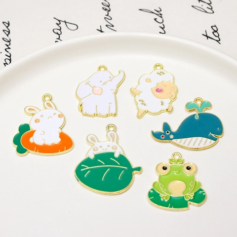 Cartoon Animal Zinc Alloy Enamel Pendants Whale Rabbit Frog Elephant Duck Sheep DIY Jewelry Making Accessory Findings