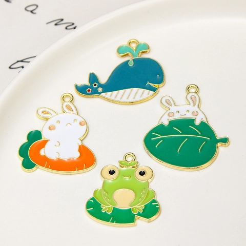 Cartoon Animal Zinc Alloy Enamel Pendants Whale Rabbit Frog Elephant Duck Sheep DIY Jewelry Making Accessory Findings