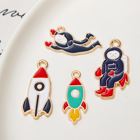 Space Astronaut Rocket Enamel Charms Zinc Alloy Pendants For DIY Jewelry Making Necklaces Bracelets Earring Findings Craft Supplies