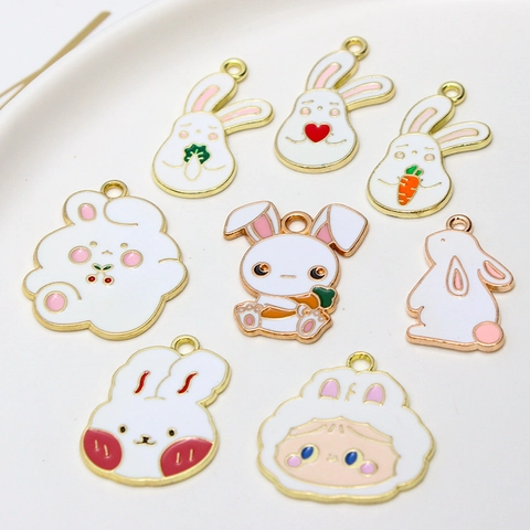 Cute Cartoon Rabbit Series Alloy Enamel Charms For DIY Bracelet Necklace Making Oil Drop Rabbit Pendant Jewelry Accessories