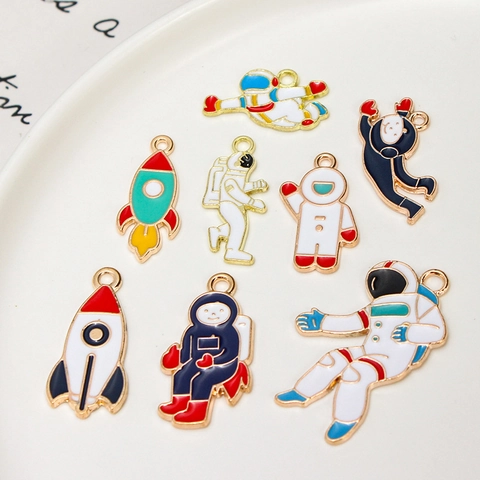 Space Astronaut Rocket Enamel Charms Zinc Alloy Pendants For DIY Jewelry Making Necklaces Bracelets Earring Findings Craft Supplies