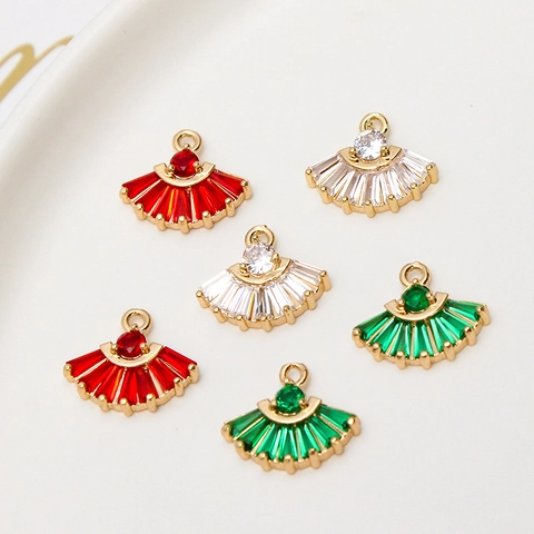 Copper Inlaid Rhinestone Bowknot Fan Shaped Charms For DIY Necklace Bracelet Earring Jewelry Making Accessories Pendants