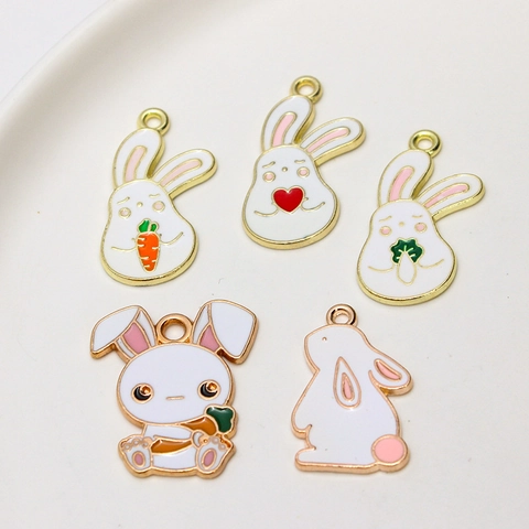 Cute Cartoon Rabbit Series Alloy Enamel Charms For DIY Bracelet Necklace Making Oil Drop Rabbit Pendant Jewelry Accessories