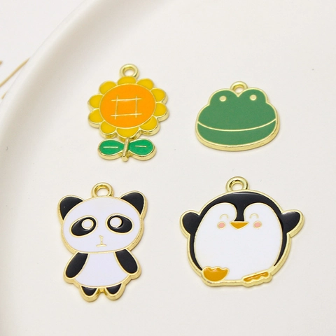 Cartoon Animal Enamel Zinc Alloy Pendants DIY Jewelry Accessories Cute Bear Panda Penguin Sunflower Frog Bracelet Necklace Charms