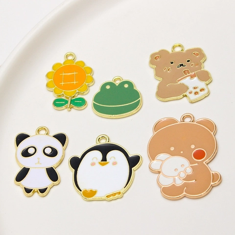 Cartoon Animal Enamel Zinc Alloy Pendants DIY Jewelry Accessories Cute Bear Panda Penguin Sunflower Frog Bracelet Necklace Charms