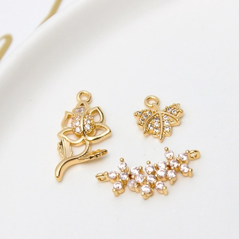 Copper Zirconia Flower Maple Leaf Geometric Pendants For DIY Earrings Bracelet Making Accessories Vintage Jewelry Charm Components
