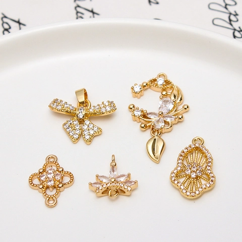 Copper Rhinestone Butterfly Flower Bow Pendants For DIY Earring Necklace Jewelry Making Accessories Gold Plated Inlaid Jewelry Findings