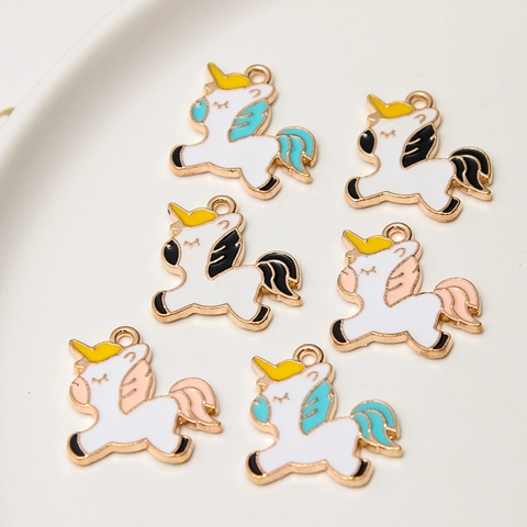 Cartoon Unicorn Pony Alloy Enamel Pendant DIY Jewelry Making Bracelet Necklace Accessories Pink Blue Black Charms