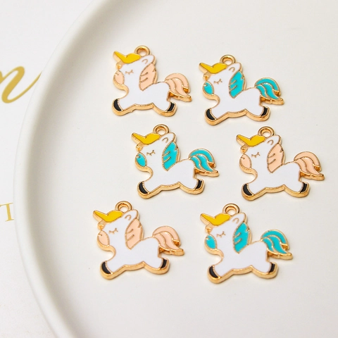 Cartoon Unicorn Pony Alloy Enamel Pendant DIY Jewelry Making Bracelet Necklace Accessories Pink Blue Black Charms