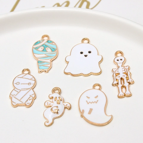 Cartoon Halloween Alloy Enamel Charms Cute Ghost Mummy Skeleton Pendants For DIY Jewelry Making Necklaces Bracelet Earring Accessories