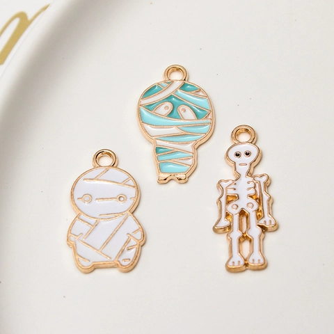 Cartoon Halloween Alloy Enamel Charms Cute Ghost Mummy Skeleton Pendants For DIY Jewelry Making Necklaces Bracelet Earring Accessories