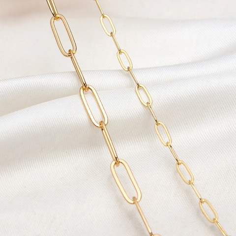 Real Gold Plated Copper Paperclip Chain 1 Meter Rectangular Flat O Link Bulk DIY Metal Chain For Jewelry Making Accessory