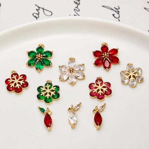 Kupfer Strass Schneeflocke Blume Blatt Anhänger Vergoldet DIY Schmuckherstellung Charms Für Halskette Ohrringe Armband Zubehör