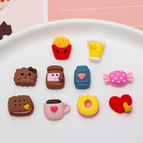Miniature Cartoon Food Resin Patches Fries Beverage Biscuits For DIY Cream Glue Phone Case Hairpin Jewelry Finding Accessories