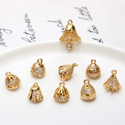 Vintage Copper Hollow Bell Pendant With Rhinestone DIY Jewelry Making Accessories For Earrings Bracelet Necklace Findings
