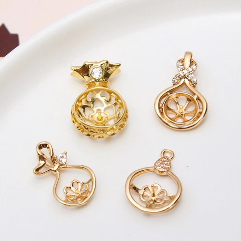 Copper DIY Jewelry Findings Hollow Fortune Bag Cherry Pendants With Rhinestone For Necklace Making Accessories Women Jewelry