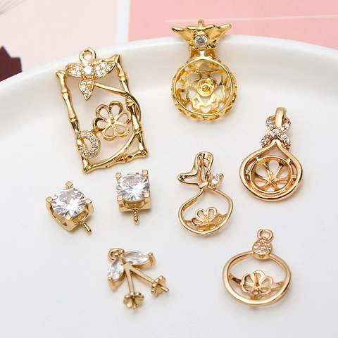 Copper DIY Jewelry Findings Hollow Fortune Bag Cherry Pendants With Rhinestone For Necklace Making Accessories Women Jewelry