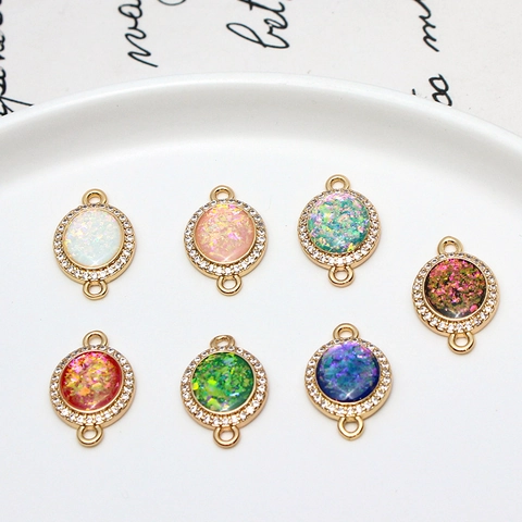 Connecteurs de Charmes Ovales en Cuivre Plaqué Or Avec Opale Artificielle et Zirconia Incrusté Double Boucle Bijoux DIY