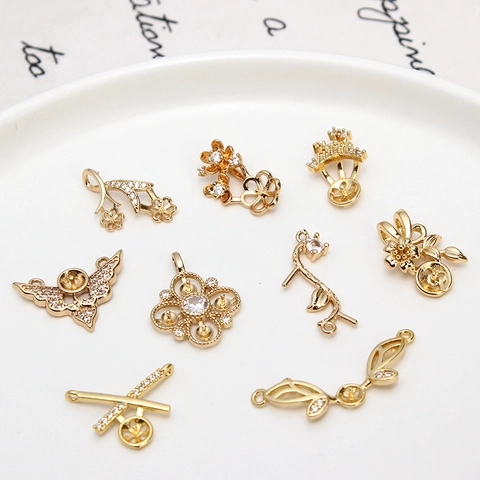 DIY Koperen Zirkonia Kunstparel Lege Instelling Hanger Bloem Vlinder Blad Charms Voor Sieraden Maken Ketting Armband Accessoire