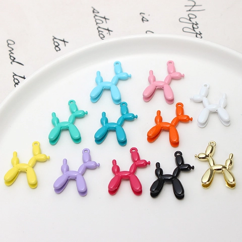 Alloy Cartoon Balloon Dog Pendants Lacquered Animal Charms For DIY Necklace Earrings Keychain Jewelry Making Accessories