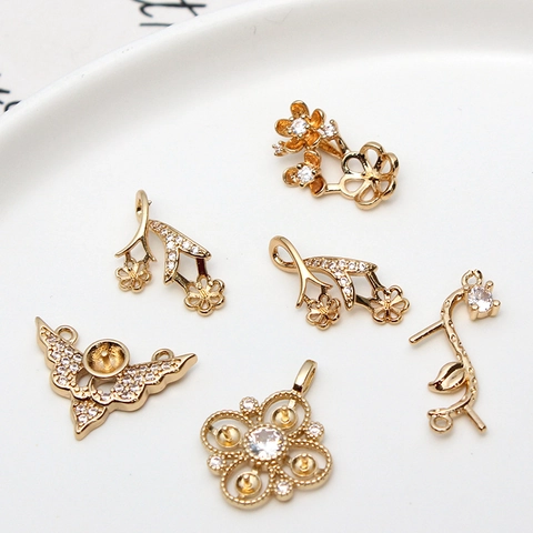 DIY Koperen Zirkonia Kunstparel Lege Instelling Hanger Bloem Vlinder Blad Charms Voor Sieraden Maken Ketting Armband Accessoire