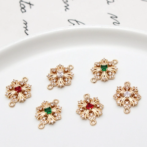 Retro Copper Hollow Flower Rhombus Square Zirconia Pendants For DIY Jewelry Making Earrings Bracelets Accessories For Women