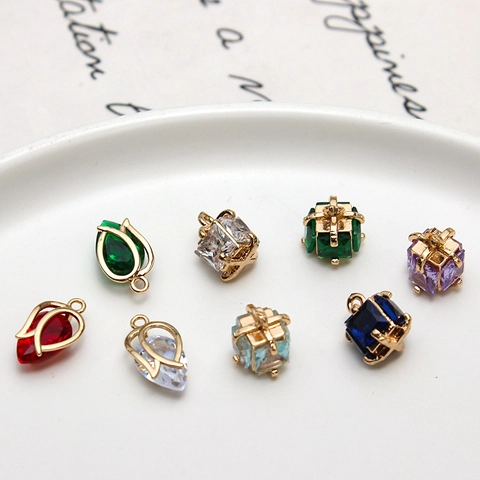 Copper Zirconia Pendants Flower Bud Teardrop Gift Box Charm For DIY Necklace Earring Jewelry Making Accessories Pendant Only