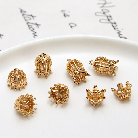 DIY Copper Jewelry Accessories Antique Style Hollow Crown Flower Bud Pendant Electroplated Rhinestone Tassel Pendants For Handmade Making