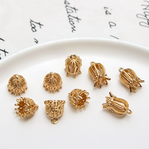 DIY Copper Jewelry Accessories Antique Style Hollow Crown Flower Bud Pendant Electroplated Rhinestone Tassel Pendants For Handmade Making