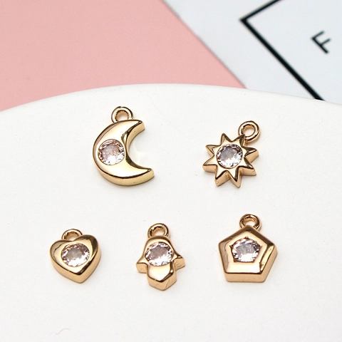 DIY Copper Zirconia Pendants Heart Moon Star Cat Hamsa Hand Geometric Charms For Necklace Bracelet Jewelry Making Findings