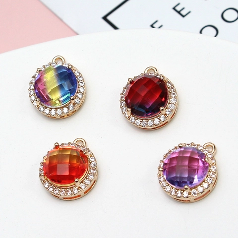 Minimalist Round Copper Pendant With Gradient Zirconia Halo Style Crystal For DIY Jewelry Making Accessories Gift