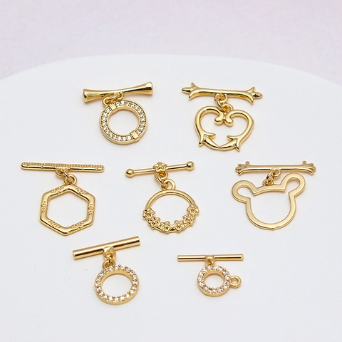 14K Gold Plated Copper Toggle Clasps For Jewelry Making Rhinestone OT Connectors For Necklace Bracelet DIY Findings