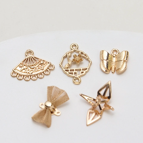 DIY Jewelry Pendants Gold Plated Copper Butterfly Fan Paper Crane Bow Styles Vintage DIY Craft Jewelry Findings
