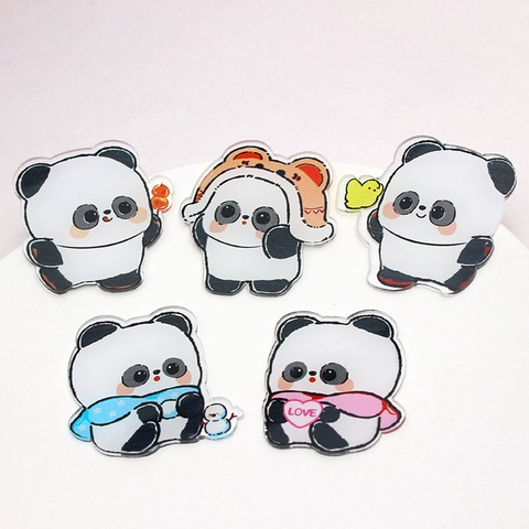 Cute Cartoon Panda Acrylic Patches For DIY Hair Accessories Fridge Magnets Decoration 45mm Resin Flatback For Kids Crafting