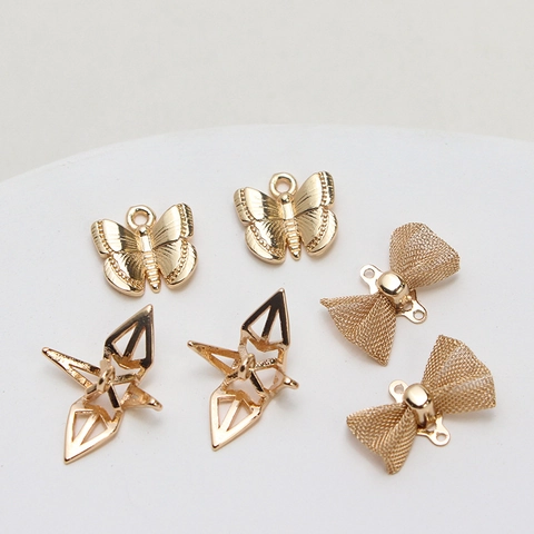 DIY Jewelry Pendants Gold Plated Copper Butterfly Fan Paper Crane Bow Styles Vintage DIY Craft Jewelry Findings