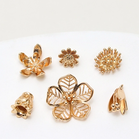 Gold Plated Copper Flower Charms For DIY Jewelry Making Daisy Lily Tulip Style Earring Hairpin Pendant Making Craft Supplies