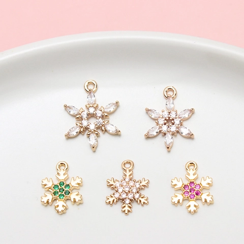 Exquisito Colgante de Copo de Nieve de Cobre y Zirconia para DIY Collar Pulsera Elegante Dorado Oro Rosa Charms de Invierno Joyería