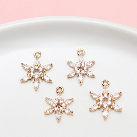 Exquisito Colgante de Copo de Nieve de Cobre y Zirconia para DIY Collar Pulsera Elegante Dorado Oro Rosa Charms de Invierno Joyería