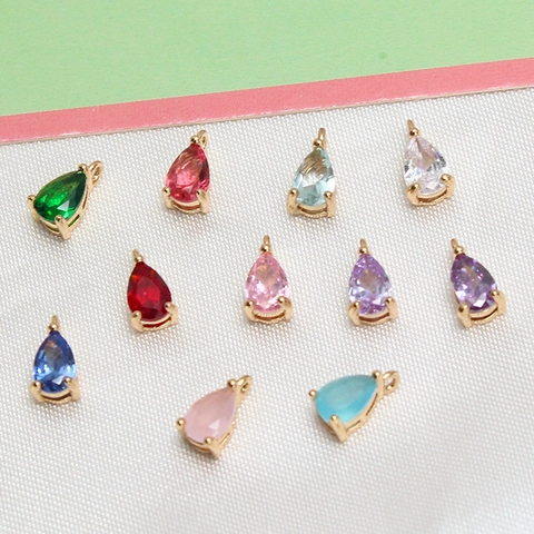 Teardrop Copper Rhinestone Pendant Electroplated Small Water Drop Charms For DIY Earrings Necklace Jewelry Making Accessories