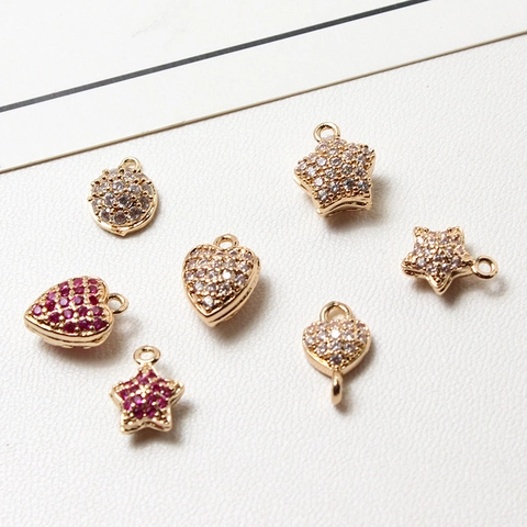 Kupfer Mikro Pave Zirkonia Herz Stern Rund Anhänger DIY Schmuckherstellung Zubehör Vergoldet Cubic Zirkonia Charms