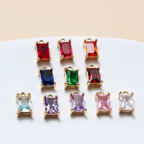 Elegant Copper Rectangular Glass Crystal Pendant For DIY Jewelry Making Rectangle Gemstone Charm For Necklace Bracelet Earring Accessories