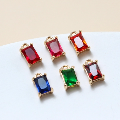 Elegant Copper Rectangular Glass Crystal Pendant For DIY Jewelry Making Rectangle Gemstone Charm For Necklace Bracelet Earring Accessories